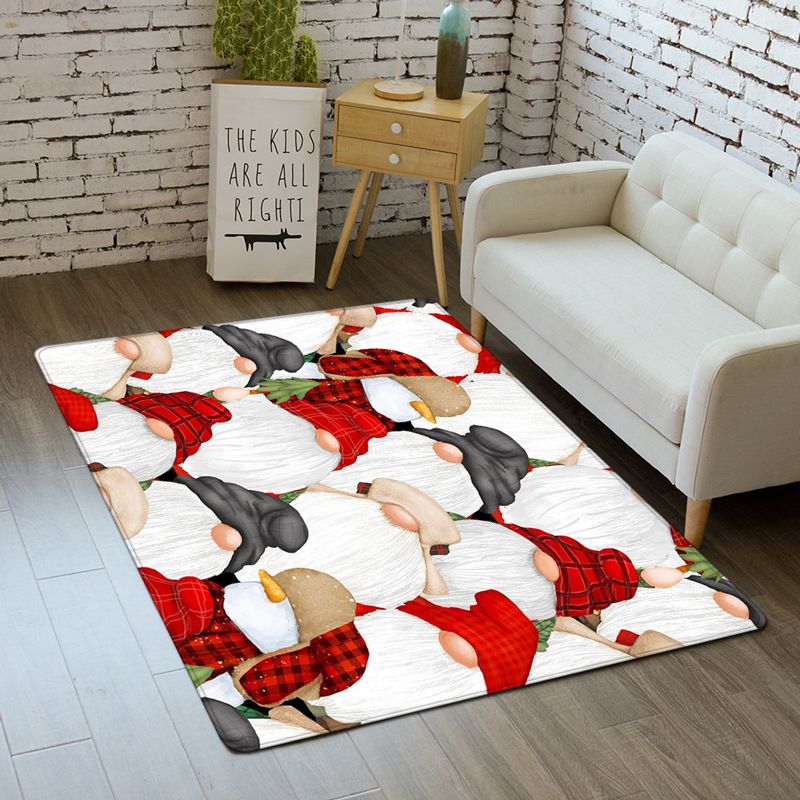 Dark Red Simplicity Rug Polyester Father Christmas Rug Washable Rug for Living Room