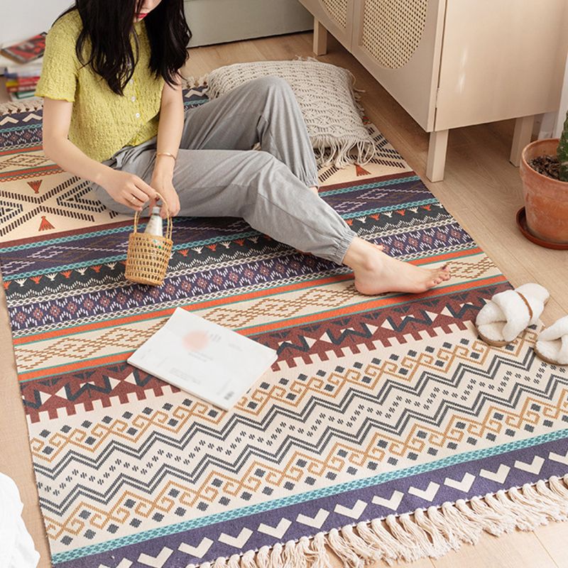 Multi-Color Bedroom Rug Western Geometric Printed Area Carpet Cotton Easy Care Pet Friendly Indoor Rug