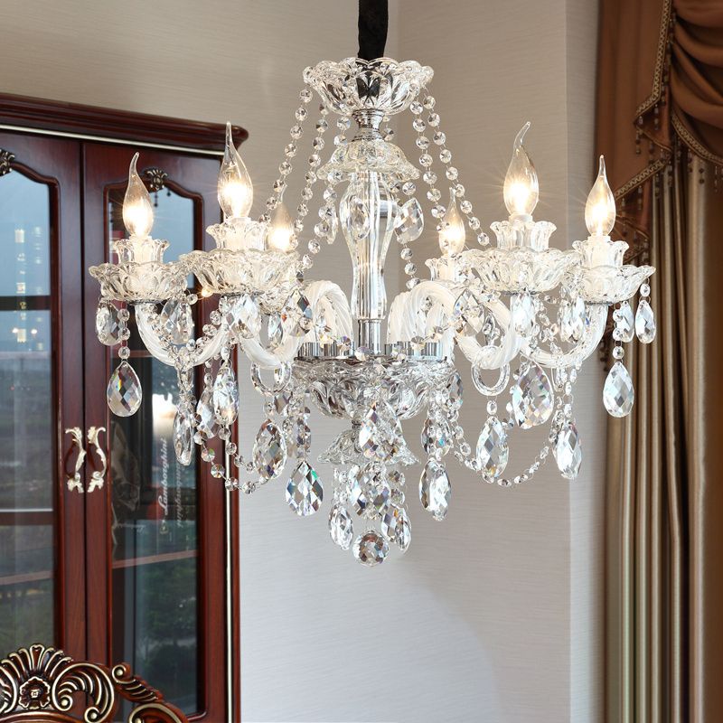 Clear Beveled K9 Crystal Ceiling Hung Fixtures Candlestick Traditional Style Chandelier Lamp