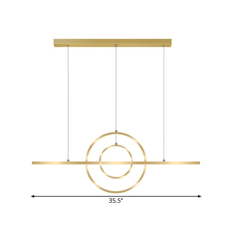 Gold 2-Ring Island Lighting Fixture Modern LED Metallic Pendant Lamp in Warm/White Light for Dining Room