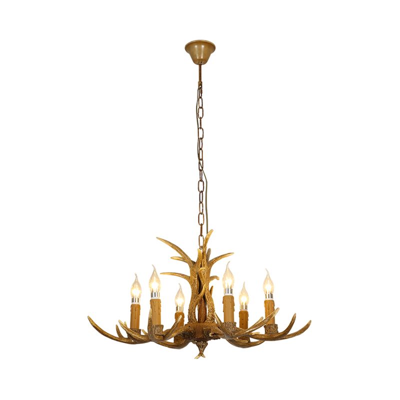 4/6/8 Heads Resin Chandelier Rustic Brown Candle Dining Room Pendant Light with Deer Antler