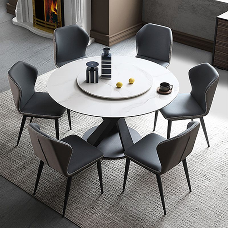 Modern Round Table Sintered Stone Dining Table with Turntable for Home