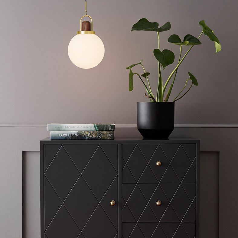 Opal Glass Ball Shade Pendulum Lamp Simple 1-Light Brass Pendant Light for Bedroom