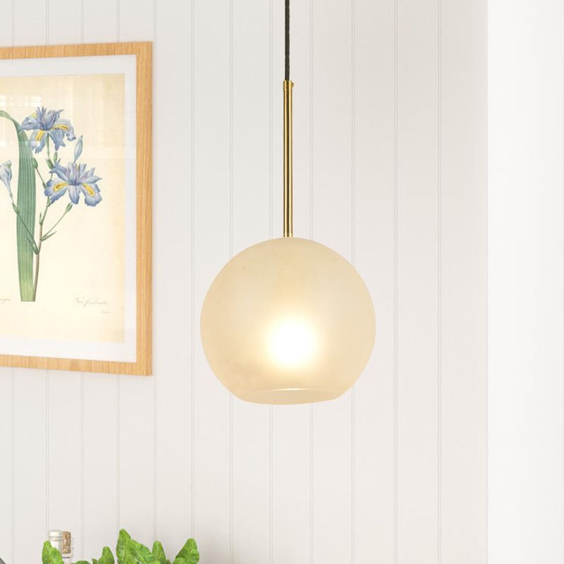 Sphere Hanging Lamp Kit Minimalist Textured White Glass 1 Head 8"/12" Wide Brass Pendant Light
