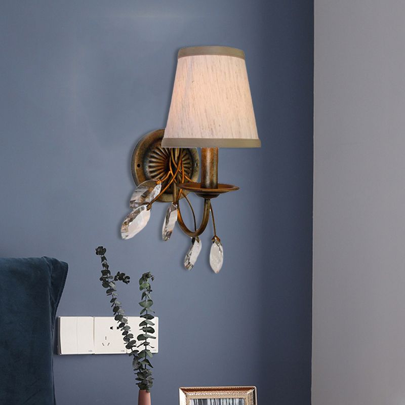 Lampada per vanità del bagno affusolato Tessuto vintage 1/2/3 Luci di montaggio a parete marrone