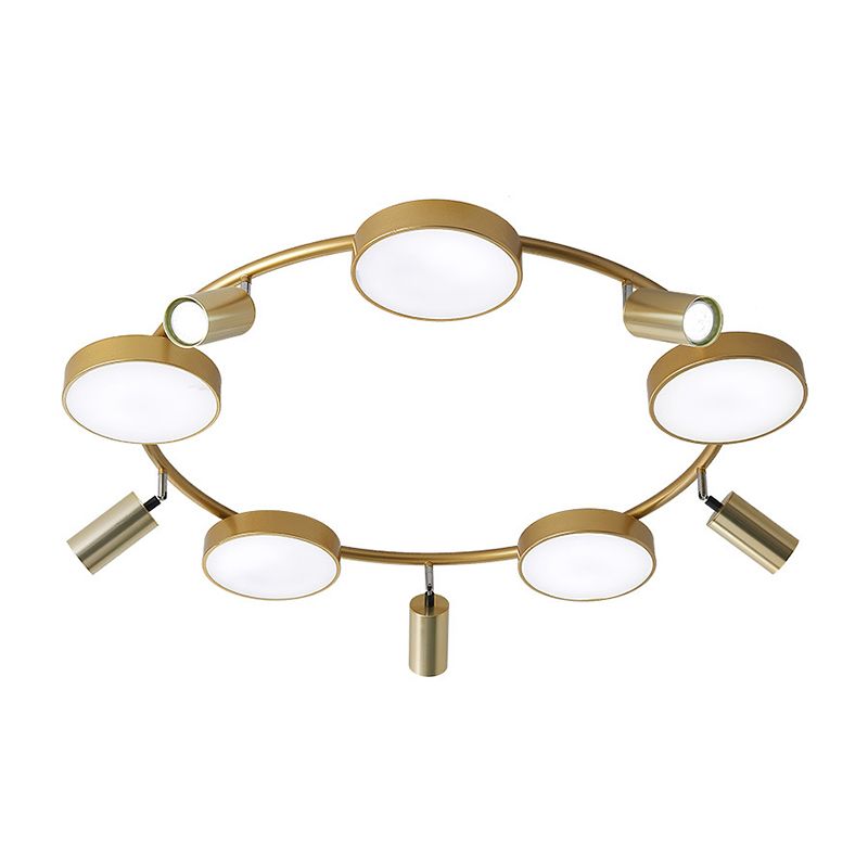 Circle Semi-Flush Mount Modernist Metall 10 Lampenlampen Gold Deckenleuchte für Wohnzimmer