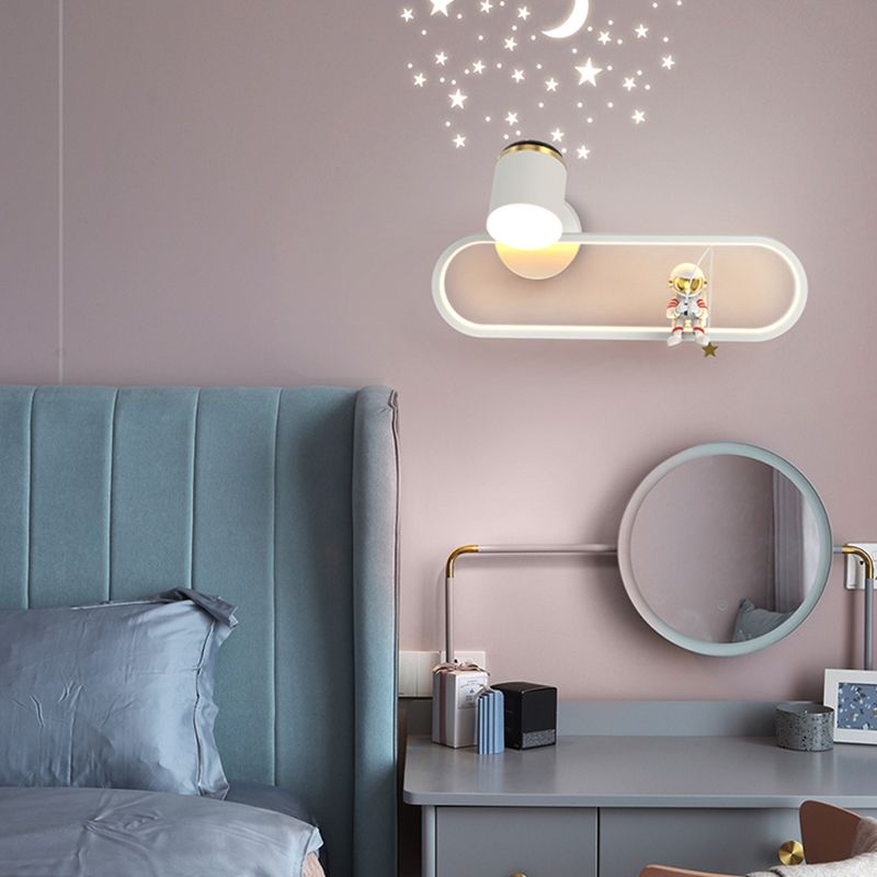Metal Oval Shape Wall Light Astronaut 2 Lights LED Wall Sconce for Kid's Room