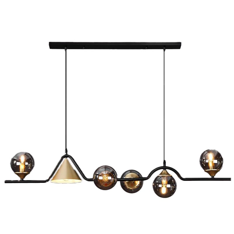 Ball Shape Glass Island Pendants Modern Style Multi Lights Island Pendant Lights in Black