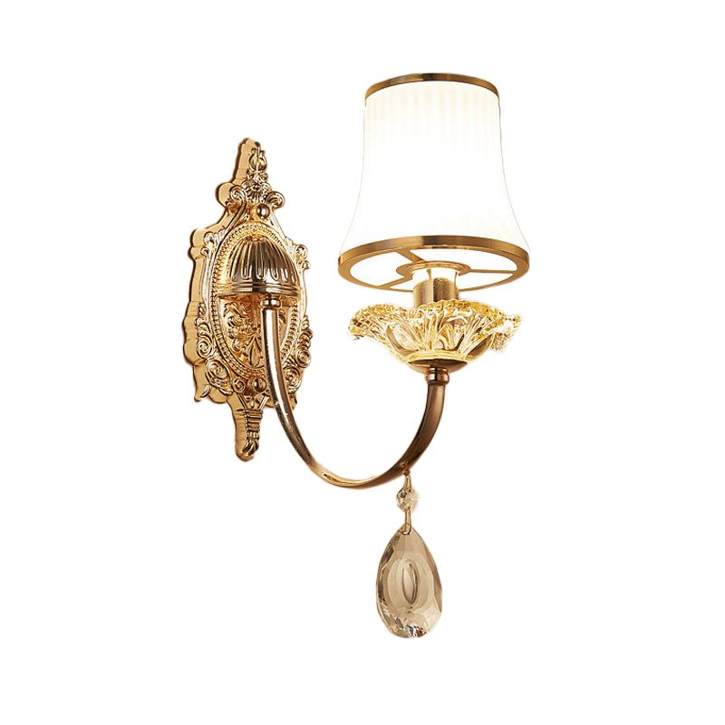 Arced Jar Bedside Wall Light Fixture Mid Century Frosted Glass 1 Bulb Gold Wall Mount Lamp