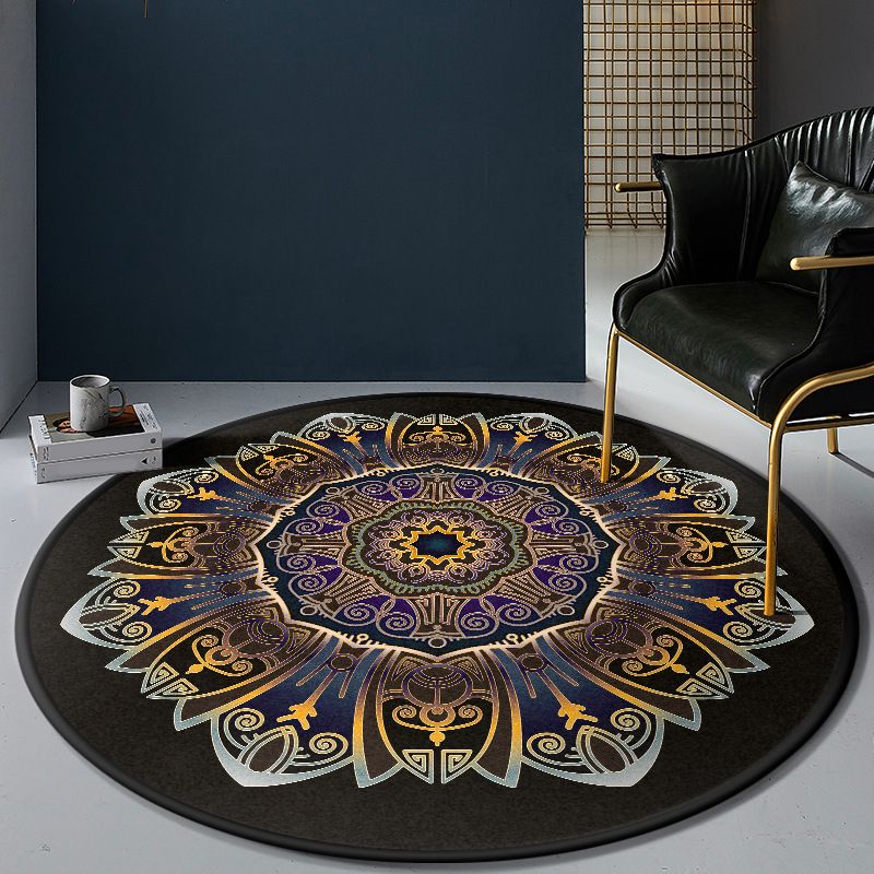 Persian Bedroom Rug Multi-Color Tribal Flower Rug Polyester Stain Resistant Anti-Slip Backing Washable Area Carpet