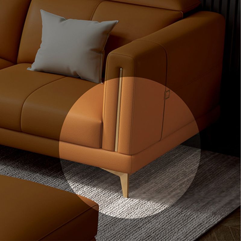 Genuine Leather Track Arm Sectional Sofa 36.22"High Cushion Back Sofa