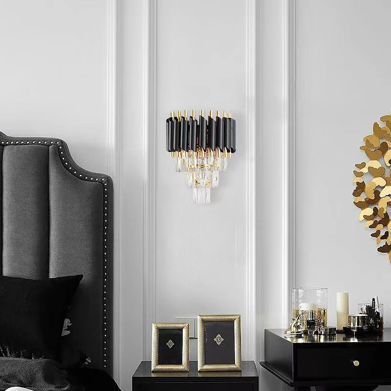 Crystal Geometric Shape Wall Light Modern Style 2 Lights Wall Light Sconce in Black