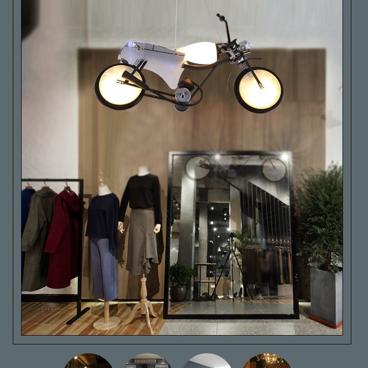 Accensione industriale a sospensione per moto per bar, luce in vetro bianco glassata per bar