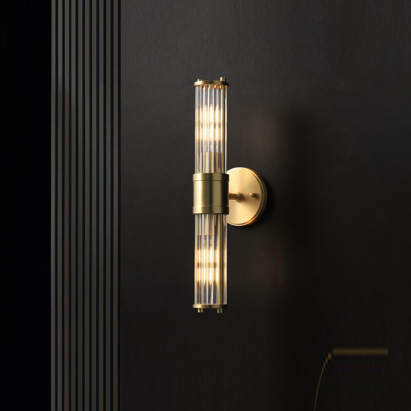 Cylinder Shape Metal Vanity Lamp Modern Style 2 Lights Vanity Light Fixture in Gold