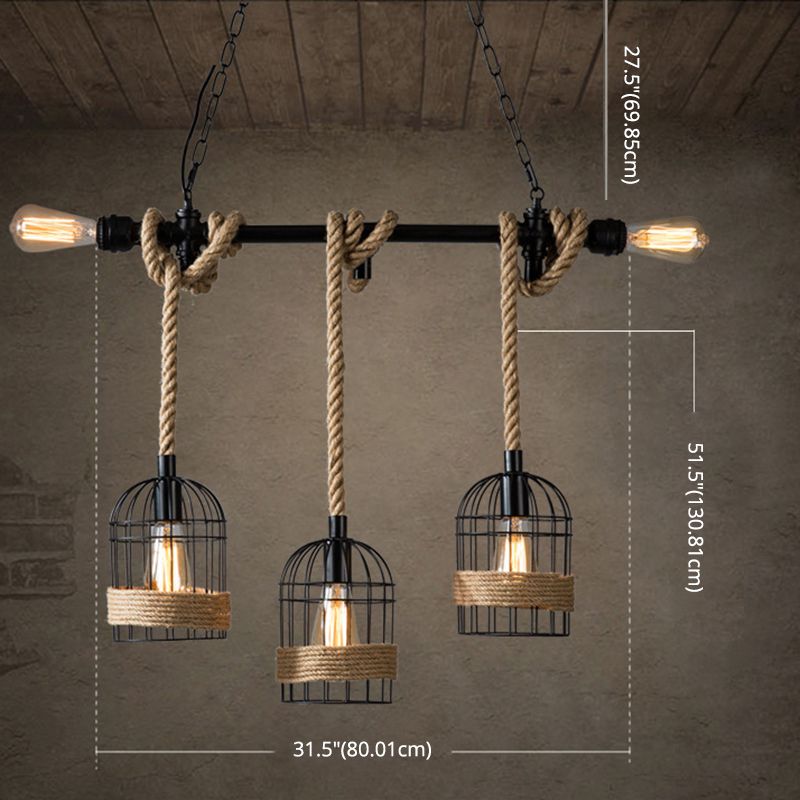 Birdcage Island Lighting Metallic Retro Industrial Style Pendant Lighting Fixtures for Restaurant
