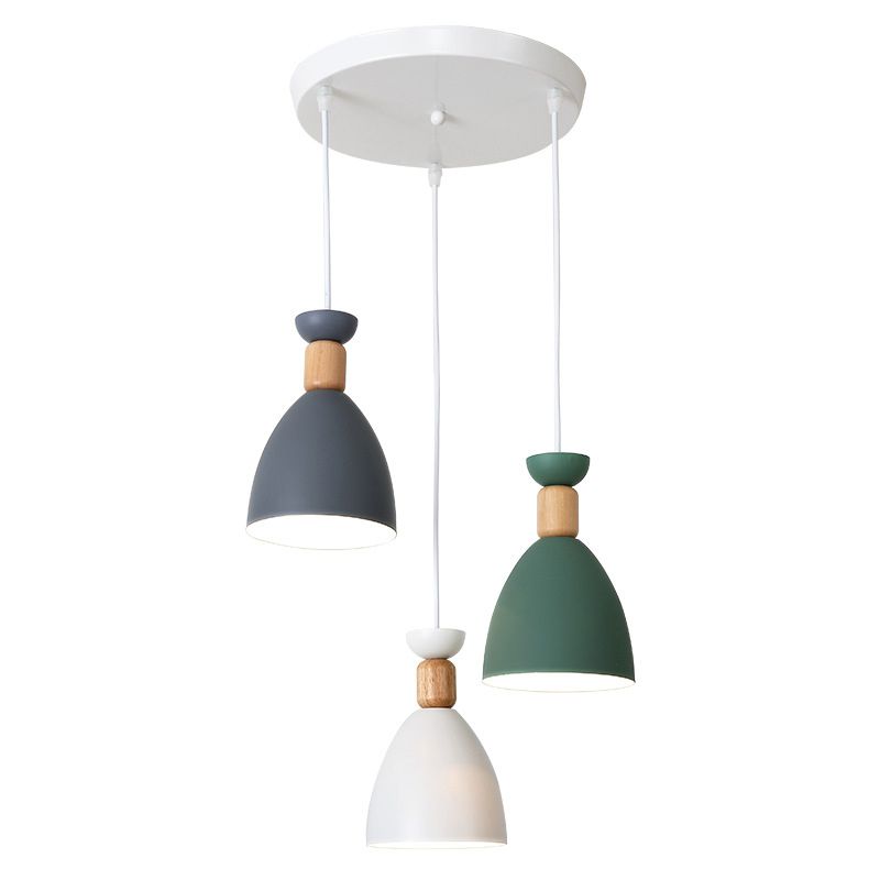 Moderne beknopte macaron hangende lamp houten koepel hanger licht met gelakte ijzeren schaduw