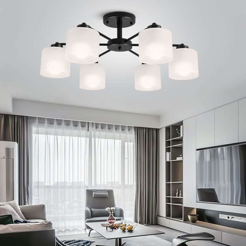 Contemporary Ceiling Lighting Black Semi Flush Mount Fixture with Glass for Living Room