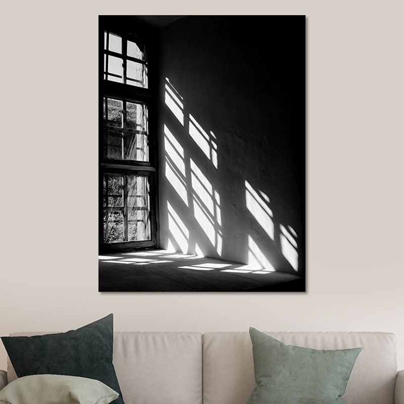 Photographic Modern Canvas Wall Art with Evening Sun Shines Through Window Scenery, Black