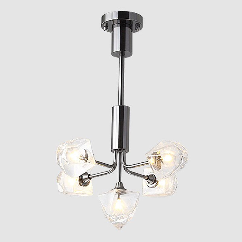 Modern Metal Hanging Chandelier Light Glass Shade Ceiling Chandelier in Sliver for Living Room