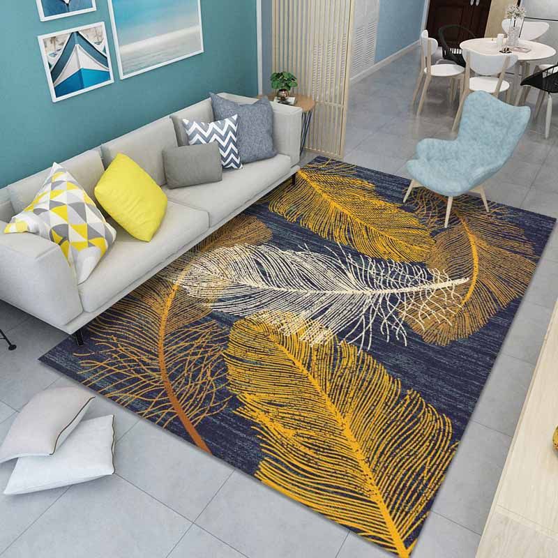 Fancy Feather Pattern Area Carpet Modern Polyester Area Rug Easy Care Washable Rug for Home Decor