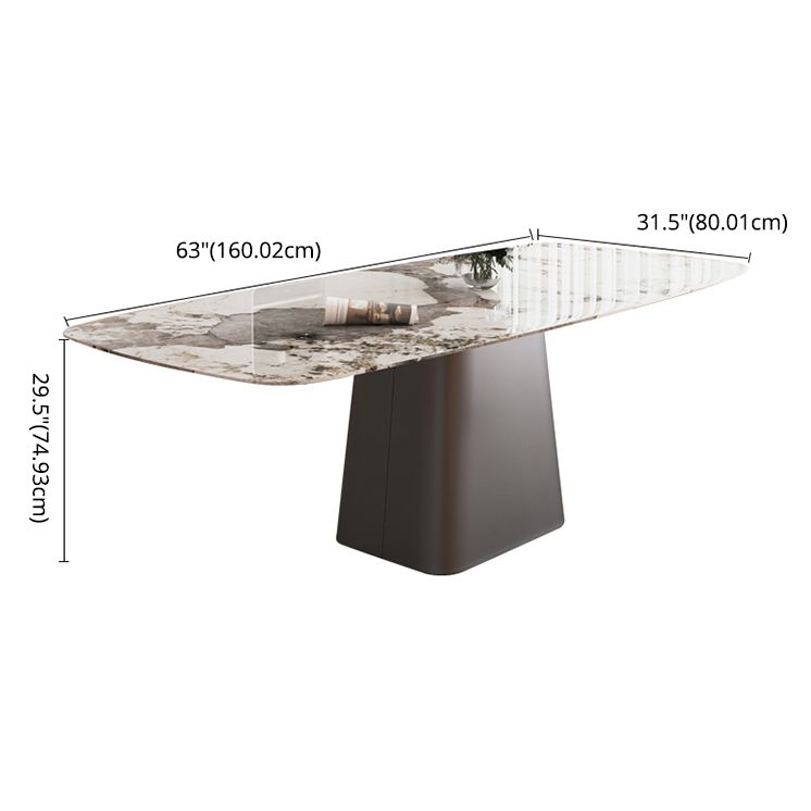 Modern Sintered Stone Table Set of 5/7 with Rectangle Table Dining Set with Orange PU Leather Chairs