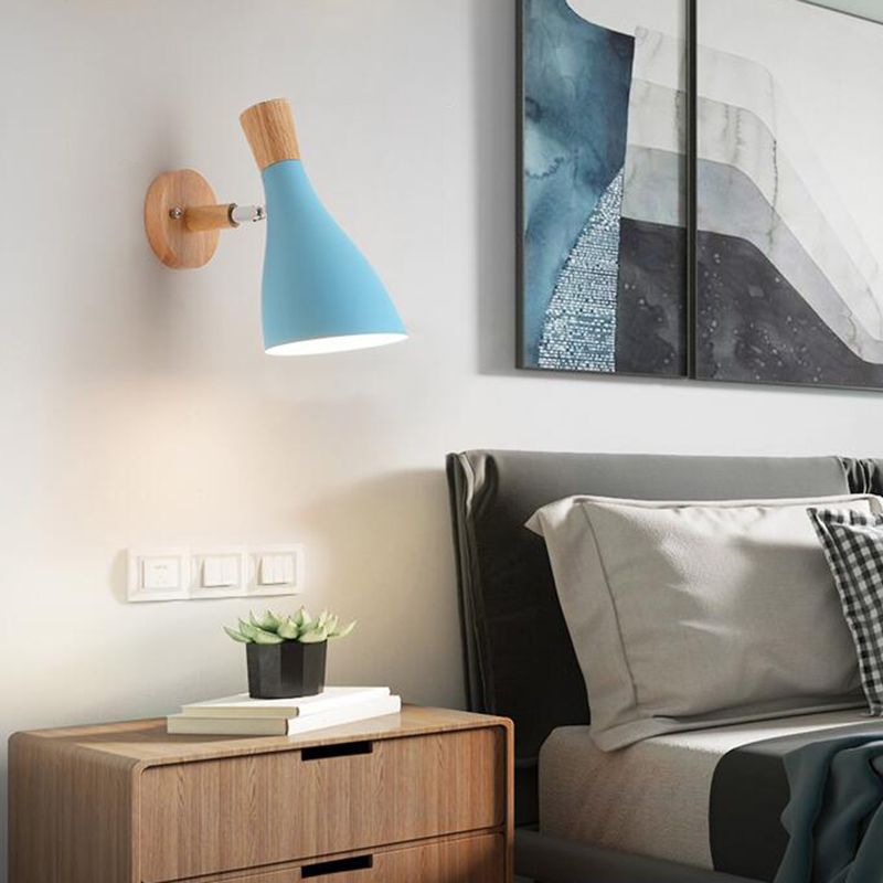 Nordic Metal Wall Light Geometric Colorful Wall Sconce with Wood for Living Room