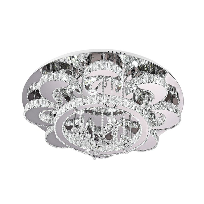 Plafonnier LED encastré de style moderne en cristal de type floral, éclairage encastré en chrome pour le salon, 23,5"/31,5" de large