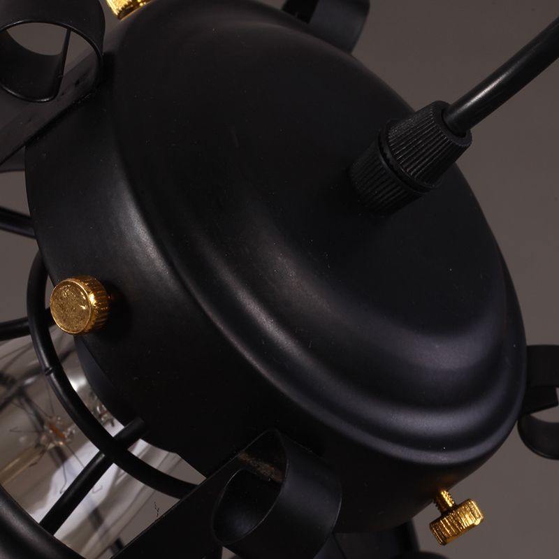 Luce a sospensione in gabbia in ferro battuto nero stile industriale a 1 lutto lampada a soffitto appesa con cavo regolabile da 39 "