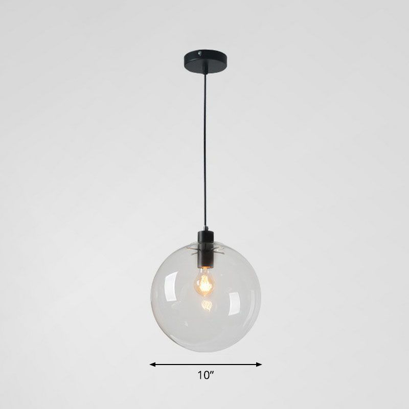 Clear Glass Globe Hanging Light Minimalistic 1-Light Black Pendant Lighting for Restaurant