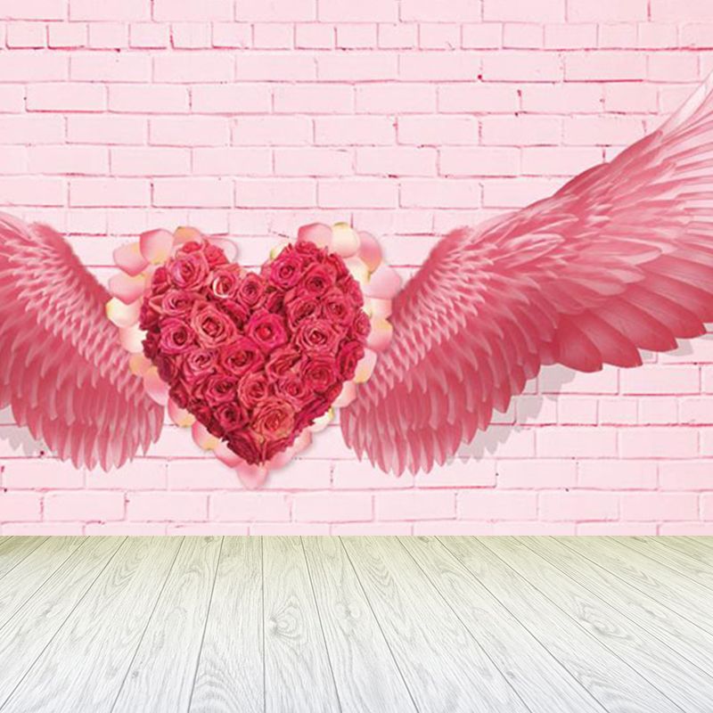 Pink Angel Wings Mural Decal Feather Trendy Waterproof Wall Covering for Girls Room