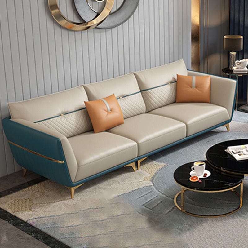 Contemporary Stain-Resistant Genuine Leather Square Arm Sofa & Chaise