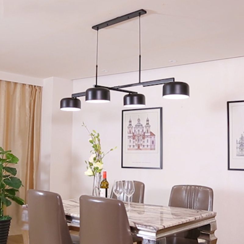 4-Light Diner Island Lamp Nordic LED Hanging Light Fixture with Drum Acrylic Shade