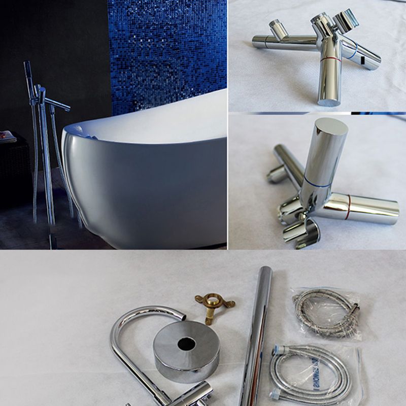Brass Freestanding Tub Filler Floor Mounted Tub Filler with Handles