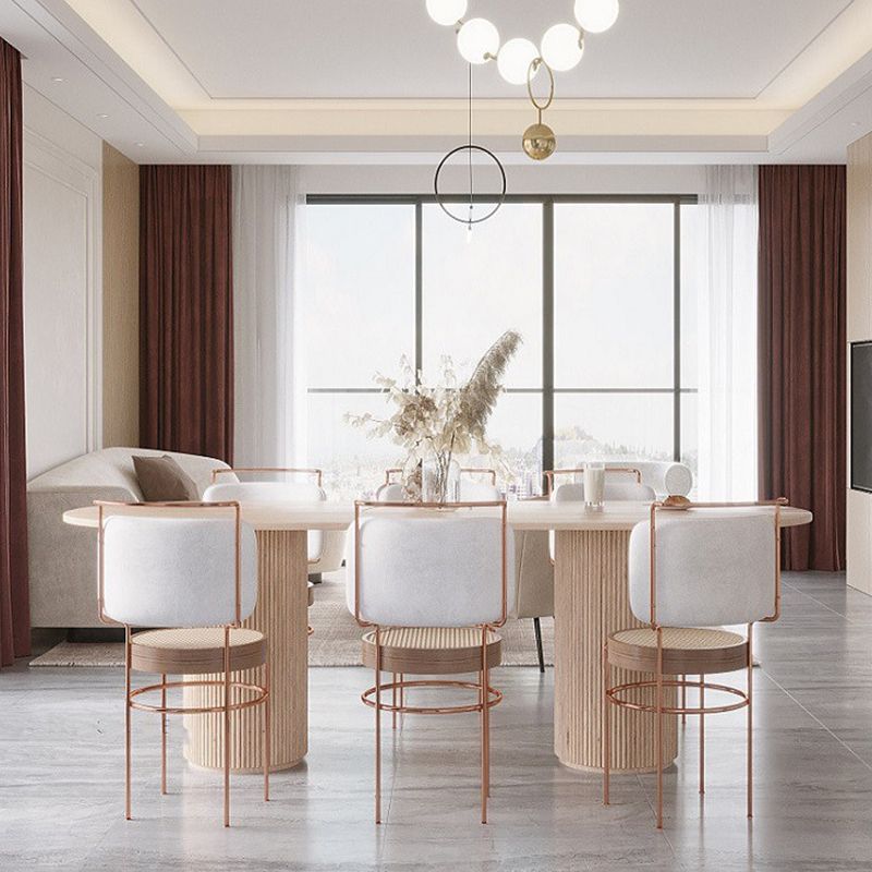 Modern Wood Ellipse Dining Table Double Pedestal Table for Dining Room
