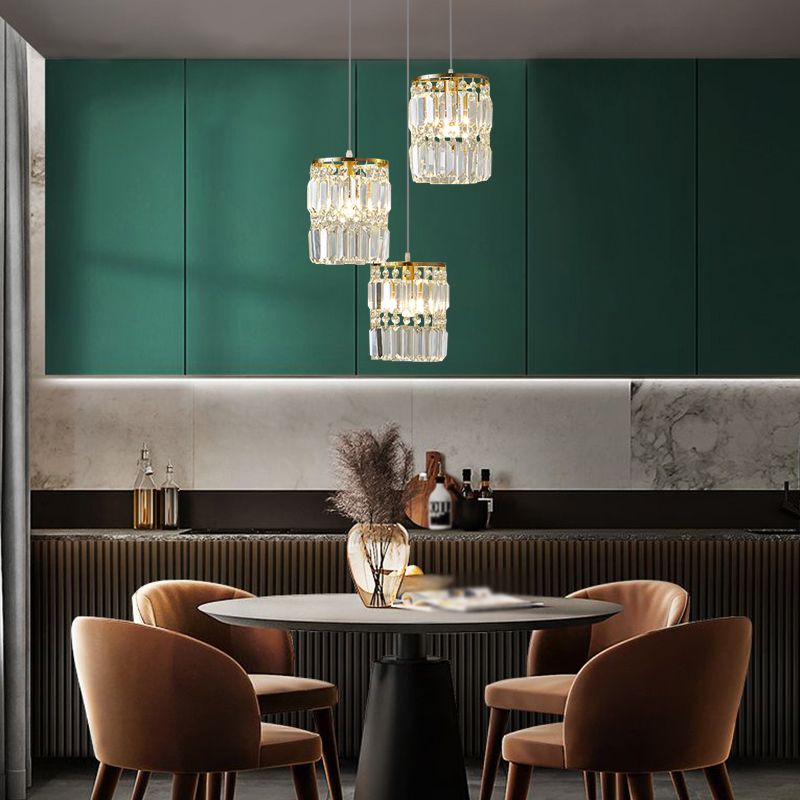 Illuminazione a sospensione di tonalità cilindrica Lampada sospesa in cristallo moderno