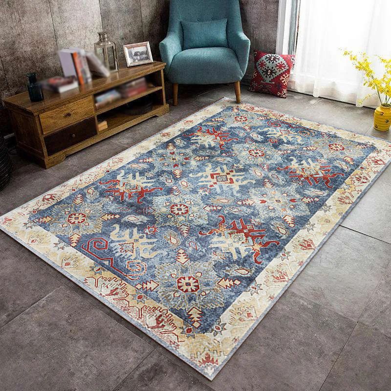 Alfombra de poliéster tradicional de beige alfombra gráfica de poliéster alfombra sin deslizamiento para sala de estar