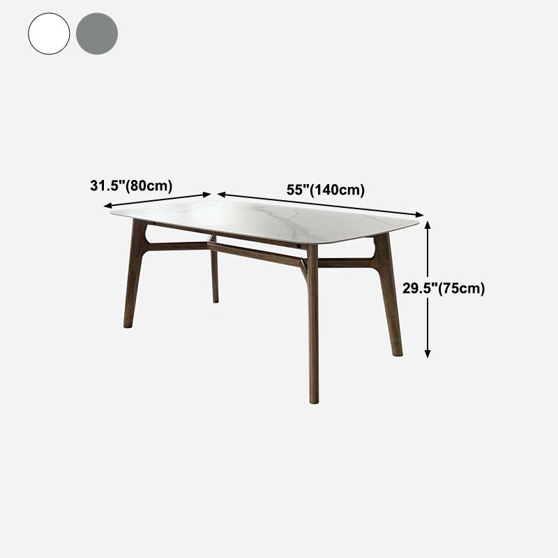Mid-century Dining Table Rectangle 4-foot Solid Wood Table with Stone Top