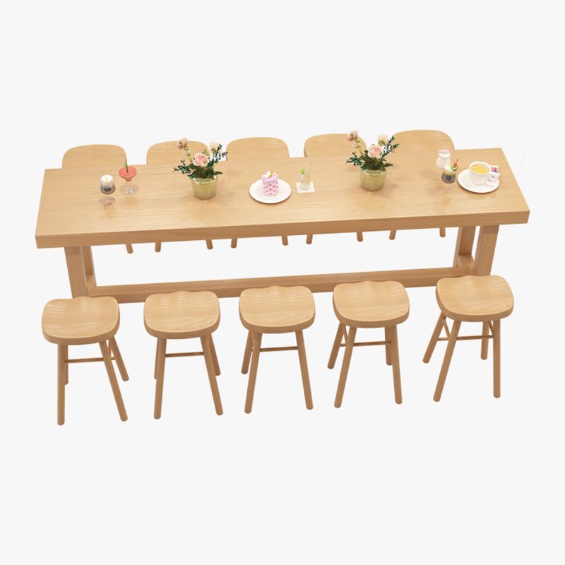 Contemporary Rectangle Bar Table Solid Wood Bistro Bar Desk with Trestle Base