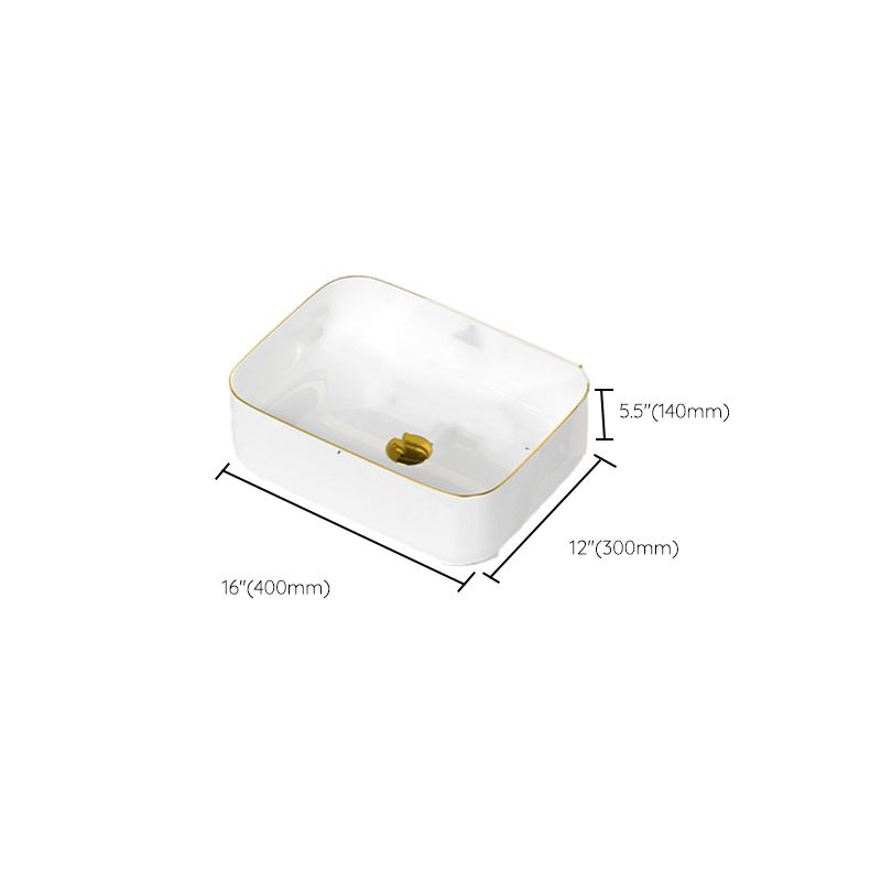 Traditional Vessel Sink Rectangular Porcelain with Overflow And Drain Assembly Wash Stand