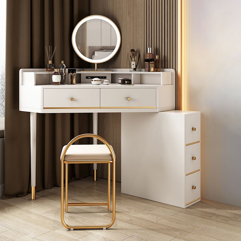 White Makeup Table Stool Set with Drawers for Bedroom 33.5" High