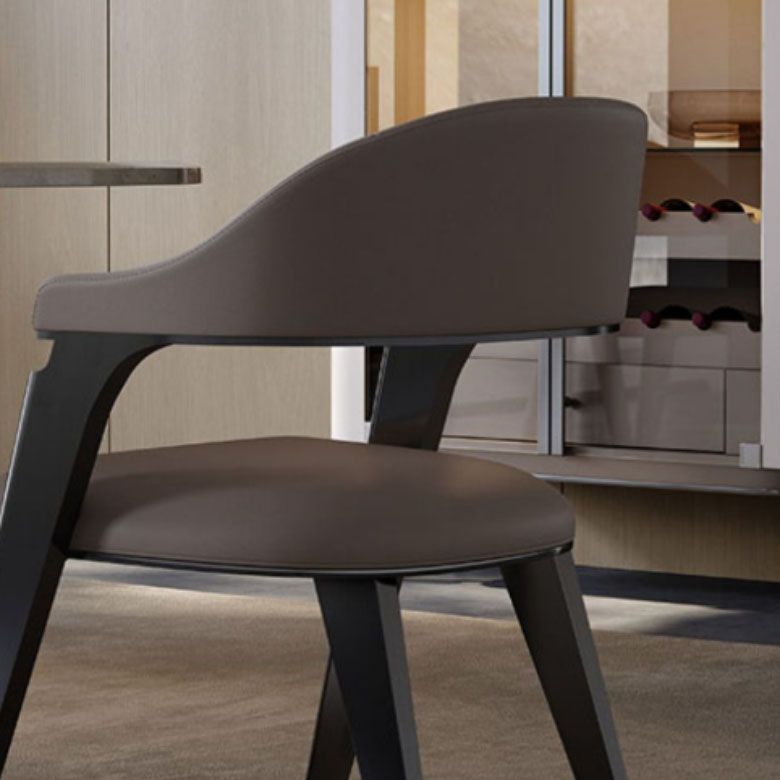 Industrial Style Arm Dining Chair Faux Leather Open Back Dining Chair for Bedroom