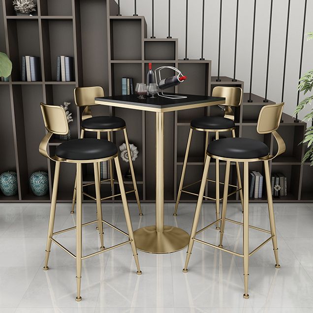 Glam Style Bar Table Set 1/2/3/5 Pieces Square Bar Table with Metal Stools