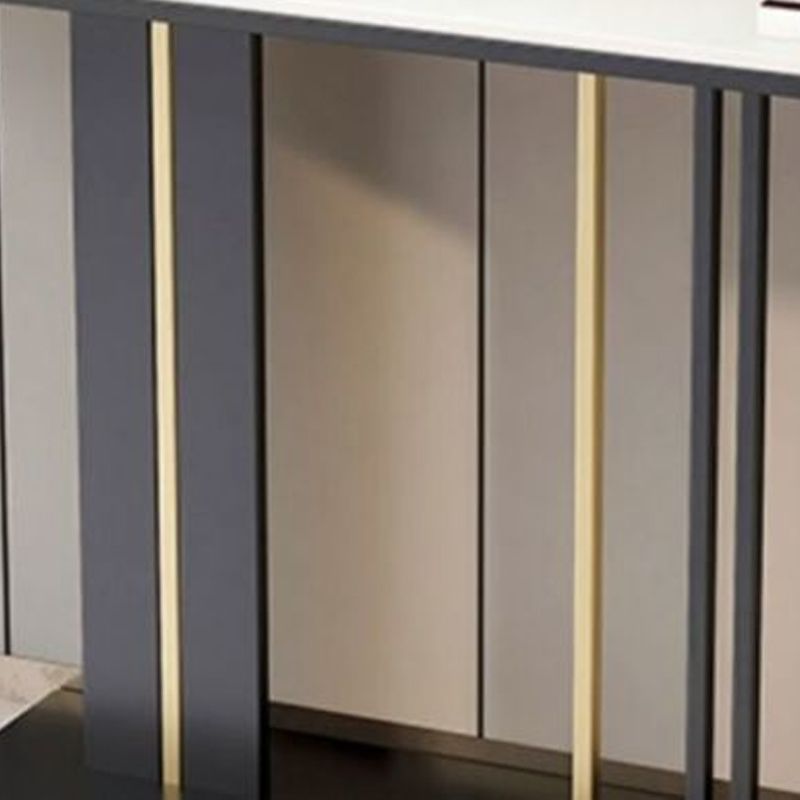 Contemporary Style Console Table with Stone Top and Pedestal Base for Hall