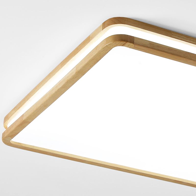 Modern Rectangle Shape Ceiling Light Wood 1 Light LED Flush Mount Light for Bedroom