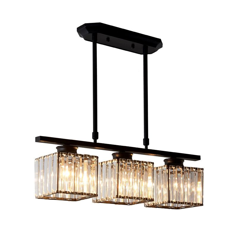 Contemporary Island Light Fixture Crystal Square Shade Hanging Light for Dining Table