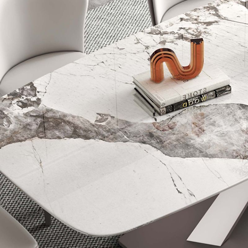 Rectangle White Tone Dining Table Sintered Stone Table Luxury with Pedestal