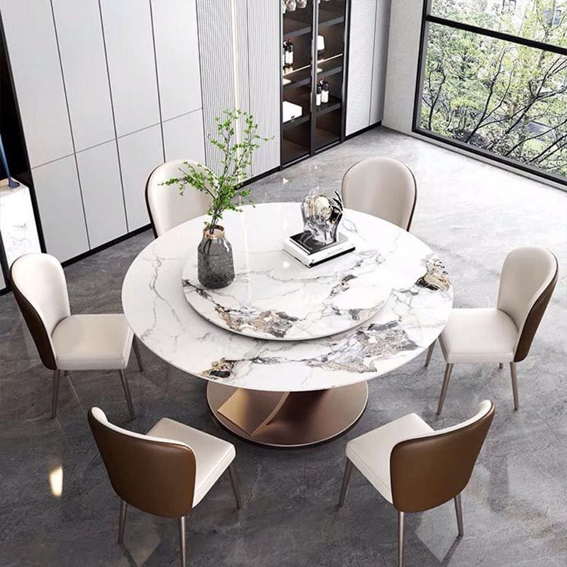 Round Sintered Stone Dining Table Modern Furniture with Pedestal Steel Base