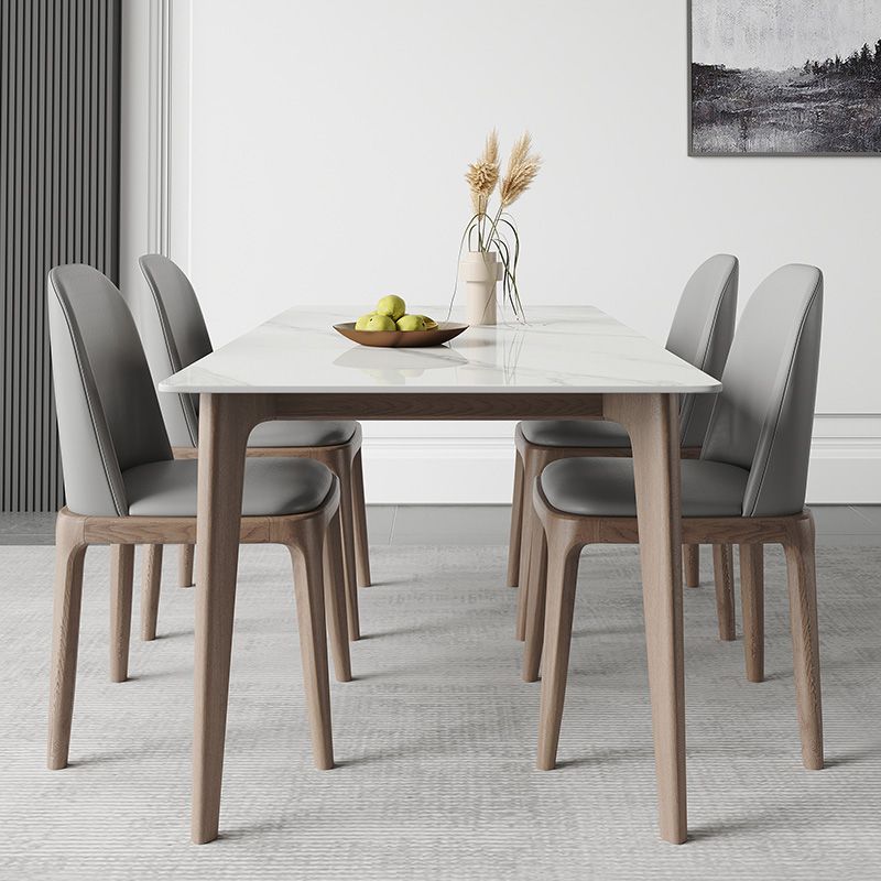 Simplicity Furniture Rectangle Stone Dining Room Table in White