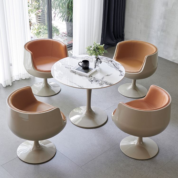 Round Shape White Dining Table Sintered Stone Table Modern with Tulip Base