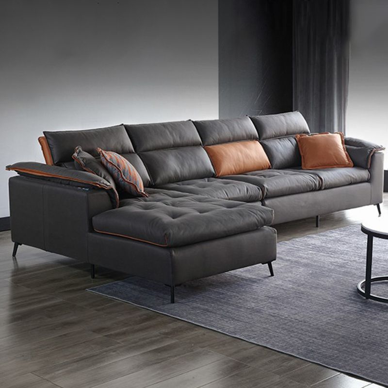 Modern Tufted Sofa & Chaise Stain Resistant Sectional .41.33 Inch in Dark Grey